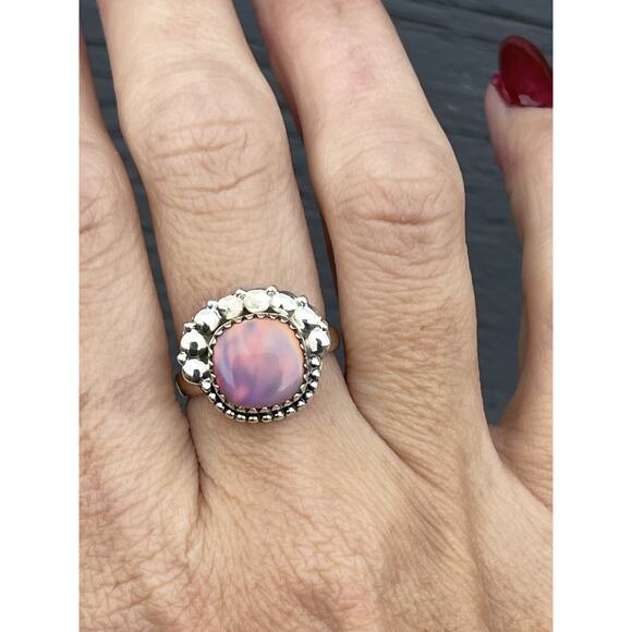 Pink Aurora Opal Ring 925 Sterling Silver Ring Color Flash Size 7.25 - Picture 3 of 9